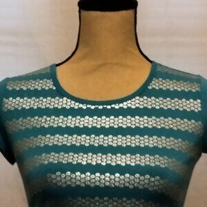 Teal blue Tee with silver strips